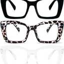 REAVEE Oversized Square Reading Glasses Oprah Style for Women, Blue Light Blocking Large Frame Computer Readers Spring Hinge