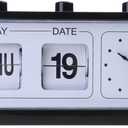 Elegant Vintage Manual Flipped Mechanical Alarm Clock with Calendar Date Day Time Displayfor Distinctive Home Decoration Elegant Living Room Clock (Black)