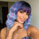 2 x Short Bob Wig with Bangs Colorful Wigs for Women Short Wavy Wig Synthetic 14 Inches Cosplay Wig Natural Hair Replacement Wigs Costume Shoulder Length Wigs for Grils Daliy Party Use