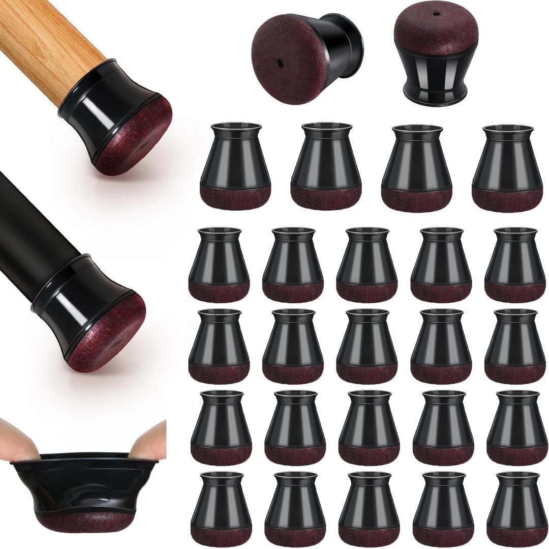 24 Pcs Chair Leg Floor Protectors, Black Silicone Chair Leg Protectors Caps Covers for Hardwood Floors, Furniture Pads Sliders with Wrapped Felt Bottom Medium (Fit:0.76"-1.18")