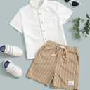 Verdusa Toddler Boy's 2 Piece Outfits Linen Set Striped Short Sets Button Up Shirt and Shorts Clothes Sets Size 5Y