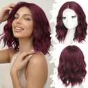 Eawwii Dark Purple Red Short Wavy Wig for Women Lace Hairline Bob Style Synthetic Heat Resistant - Natural Appearance for Everyday Hairstyle 14 Inch