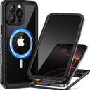 Lanhiem for iPhone 16 Pro Max Privacy Case, IP68 Waterproof Dustproof, [Compatible with MagSafe] [Built in Anti-Spy Screen Protector] Heavy Duty Full Body Rugged Magnetic Phone Case (Black/Clear)