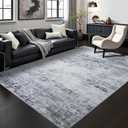 Toneed 5x7 Area Rugs for Living Room Bedroom Dining Room Washable Rug Modern Abstract Non Slip Low Pile Soft Rug Grey