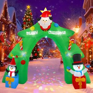 12 FT Santa's Candy Tree Arch Outdoor Inflatable with Rotating LED Colorful Lights for Christmas Holiday Party Decoration, Winter Garden Decoration