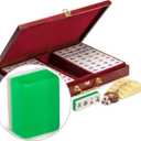 Yellow Mountain Imports Classic Chinese Mahjong Game Set, Emerald with 148 Medium-Size Translucent Green Tiles and Wooden Case