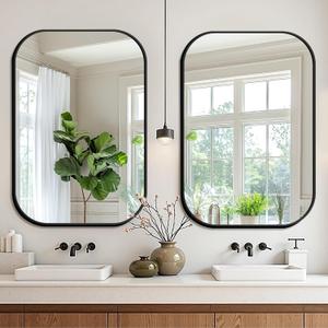 FICTOR Bathroom Vanity Mirror for Wall, 2 Pack 26" x 38" Rectangle Bathroom Mirror for Over Sink, Metal Framed, Hangs Horizontally or Vertically(Black)