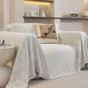 Washable Couch Covers for Sofa Soft White Boho Chenille Sofa Covers for Armchair Sectional L Shaped Pet-Friendly Couch Cover Blanket Crinkled Anti Scratch with Tassles 71" x 91"