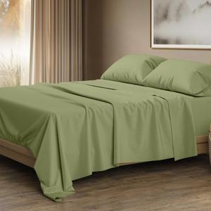 THREAD SPREAD 100% Egyptian Cotton King Size Sheets Set - Luxury 1500 Series Egyptian Cotton Sheets King Size (4 PC, Sage Green), Silky Soft, Sateen, Cooling & Breathable, 17" Deep Pocket Bed Set
