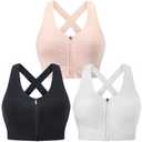 Evercute Zip Front Post-Surgery Bra Women's Wireless Sports Bras Padded Strappy Medium Support Yoga Exercise Athletic Bras, L