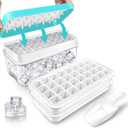 Ice Cube Trays for Freezer With Bin, Scoop, and Press Plate - 2 Tiers, Lid Included (Blue)