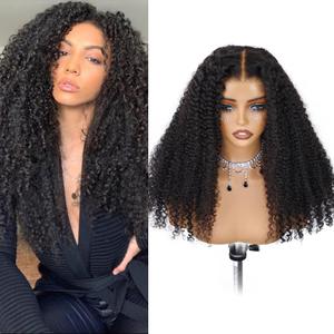 26 Inch Drawstring Wig Human Hair 13x6 HD Transparent Lace Front Wig Kinky Curly Wigs 200 Density Human Hair Wear and Go Glueless Wigs for Women