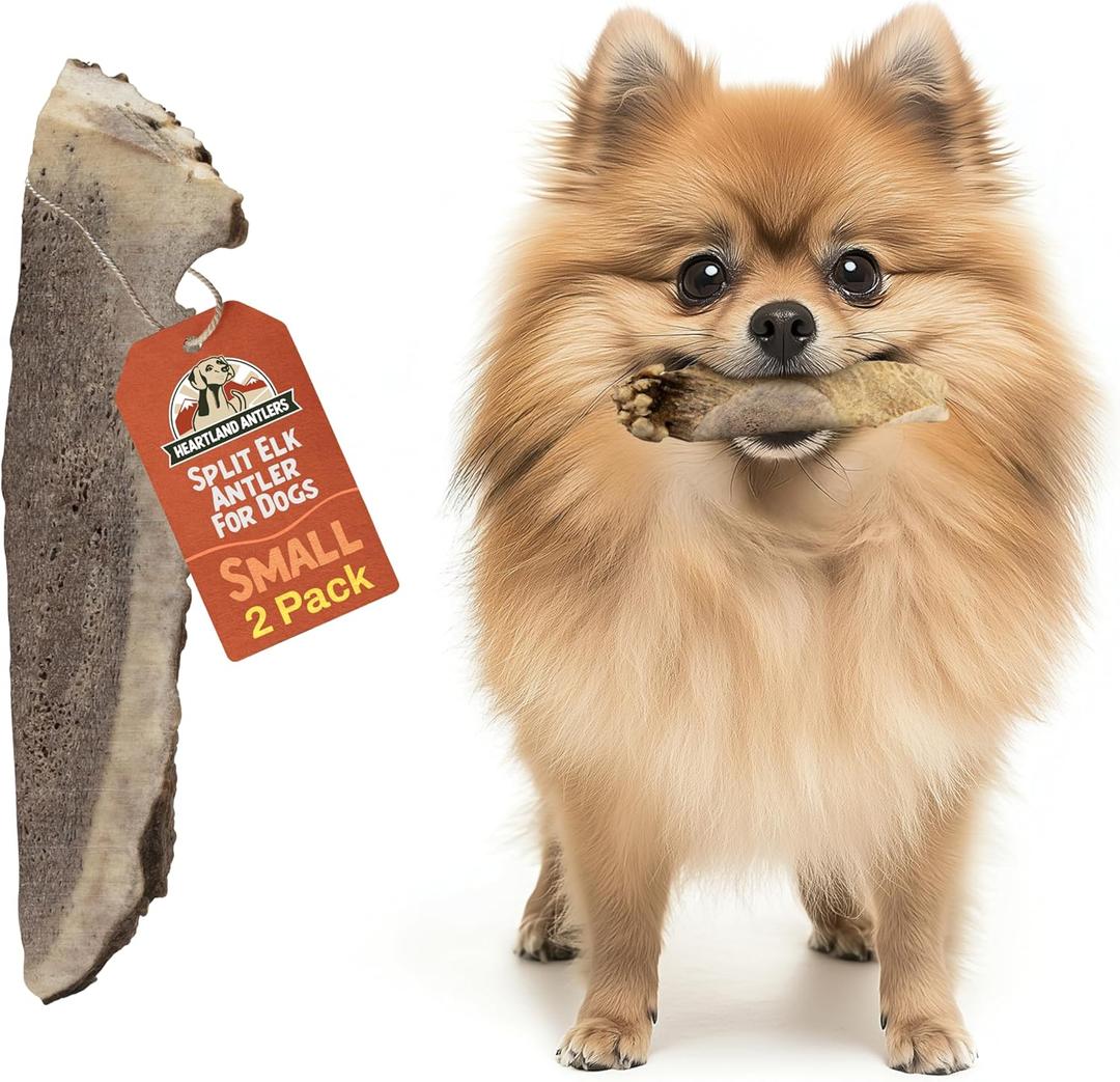 Heartland Whole Elk Antlers for Dogs (45, 2-Pack)  Long-Lasting, Odorless Dental Chews for Small Breed Aggressive Chewers  USA Sourced, Natural Antler Bones to Reduce Tartar & Curb Boredom