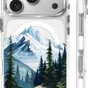 Magnetic Case for iPhone 17 Pro Design On Clear Base, Compatible with MagSafe, Slim Protective Soft TPU Bumper Phone Cover Women Girls Case-Mountains Tree Outdoor