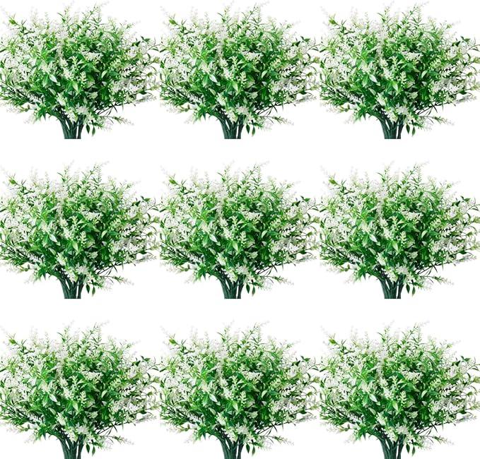 JEMONG 20 Bundles Artificial Lavender Flowers Outdoor UV Resistant Fake Flowers No Fade Faux Plastic Plants Garden Porch Window Box Decorating (Pink)