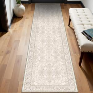 Washable Runner Rug for Hallways Kitchen Rugs 2x8 Ivory Beige - Non-Slip Stain Resistant Mat for Laundry Room Bathroom Soft Vintage Farmhouse Runners for Entryway Bedroom Dining Room