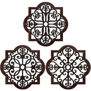 Zhanmai 3 Pack Rustic Wood Wall Decor Modern Farmhouse Geometric Wall Art Farmhouse Hanging Decoration for Living Room Bedroom Home Indoor Outdoor Office, 12 x 12 Inch, Brown