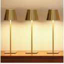 UME 3 Pack Cordless Table Lamp, Battery Operated Lamp - Portable Waterproof Rechargeable Table Lamp w/ 3 Color Temps & Stepless Dimming for Dinner, Desk, Cafe, Outdoor (Brushed Gold)