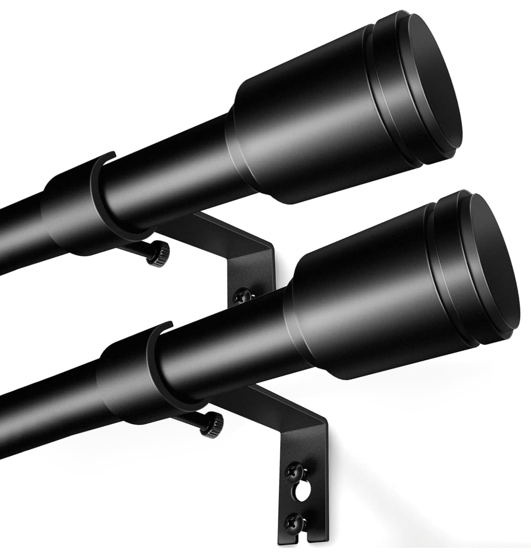 5/8” Diameter Curtain Rods 30-60 Inch, for 30-54 Inch Windows, Adjustable Splicing Black Curtain Rods for Windows with Brackets, Window Rod Long Small Curtains Rod, 2 Pack