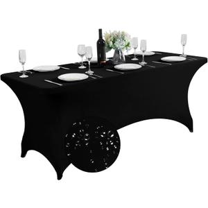 SuperO Waterproof Spandex Table Cover for 6FT Table Universal Fitted Stretch Tablecloth for Party, Banquet, Wedding and Events-Black (72" x 30" (Rectangular))