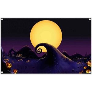 72x43inch Polyester Halloween Nightmare Theme Backdrop Yellow Full Moon Night Background Boys Girls Adults Party Decorations Photo Banner