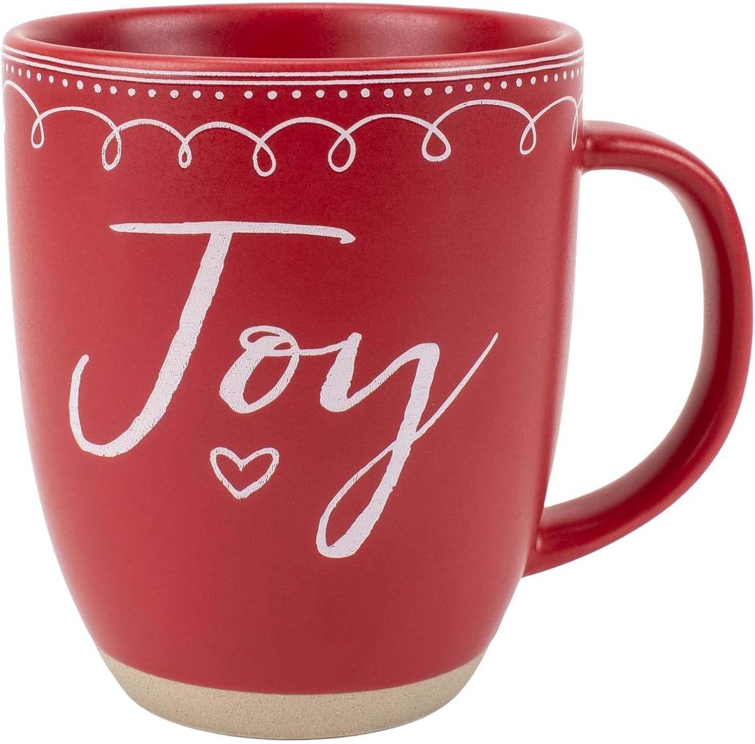 Elanze Designs Joy Raw Clay Bottom Red 16 ounce Ceramic Christmas Coffee Mug