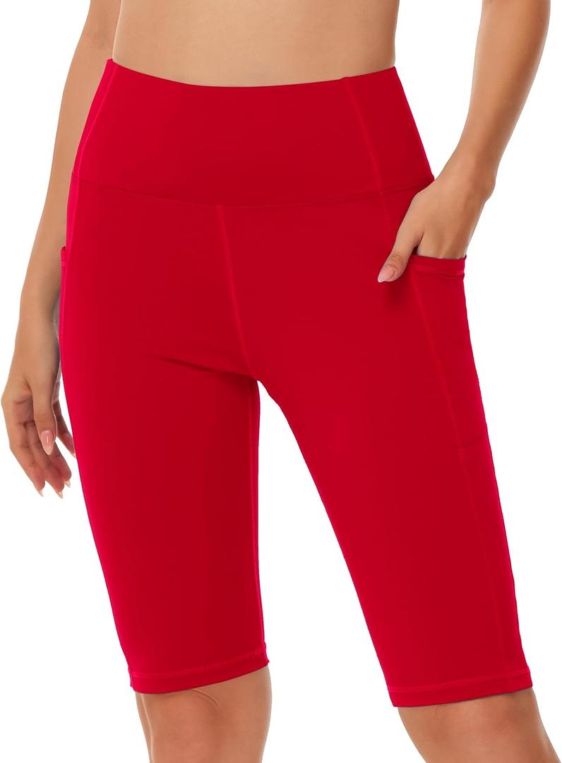 MIVEI Women's High Waisted Long Swim Shorts - 12" Tummy Control Swim Board Capris Bottoms Swimwear with Liner (Red, XXXL)