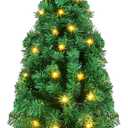 Poen 35 Inches Wall Mounted Christmas Tree - Artificial Xmas Tree with 50 LED Lights and Battery Case - Lighted Wall Decor for Home, Office, Apartment, Party Decorations