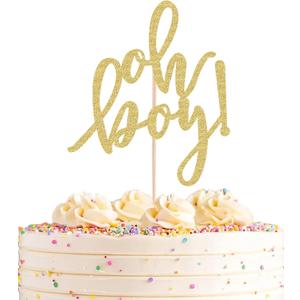 Oh Boy Cake Topper - Gold Glitter Baby Gender Reveal Party Cake decorations Supplies, for Baby Shower/ 1st Birthday Party Photo Booth Props
