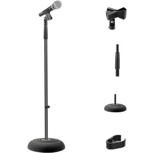 Pyle Adjustable Microphone Stand - Universal Mic Stand with Compact Heavy Base, Floor Standing Design, Height Adjustable, Pivot Angle Clip for Singing & Recording (2.8 - 5 ft., 9.8 Base Diameter)
