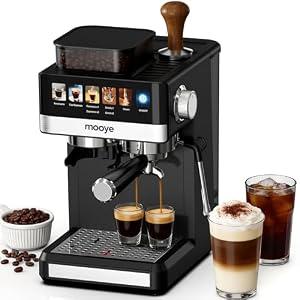Espresso Machine with Grinder,20Bar Compact Espresso Maker with Steam Milk Frother,Coffee Maker for Home (black, medium)