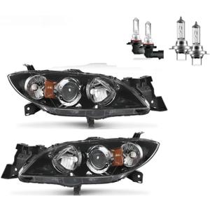 Headlights Assembly for 2004-2009 Mazda 3 Sedan Halogen Headlamp Replacement, High/Low Beam W/Bulbs, Driver&Passenger Side