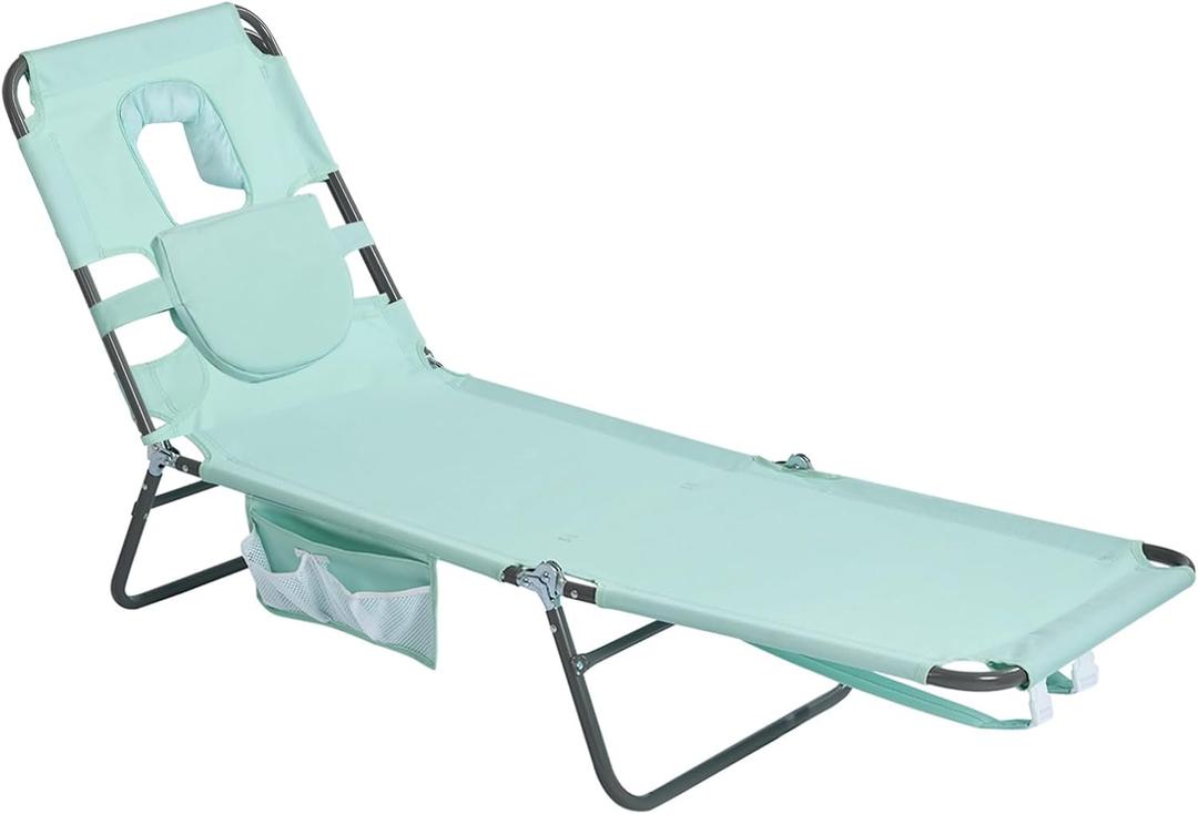 SUNNYFEEL Beach Lounge Chair, Backpack Reclining Beach Chairs Lay Flat, Sun Face Down Tanning Chair, Folding Camping Chairs Portable Camp Cot with Backpack Straps for Outdoor/Picnic/Lawn