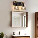 Farmhouse Vanity Light for Bathroom, 2-Light Wood Bathroom Vanity Light Fixtures Over Mirror, Rustic Sconces Wall Lighting with Metal Lampshade for Living Room, Bedroom, Hallway