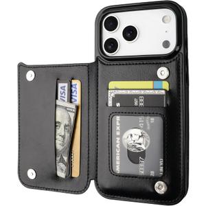 ONETOP Compatible with iPhone 17 Pro Max Wallet Case with Card Holder, PU Leather Kickstand Card Slots Case, Double Magnetic Clasp and Durable Shockproof Cover 6.9 Inch (Black)