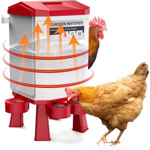 Heated Chicken Waterer, 2 Gallon Thermostatic Poultry Drinker with 4 Cups, Outdoor Winter Water Heater with Leg Base for Chickens, Ducks, Geese, Turkeys, Anti-Freeze Automatic Watering System