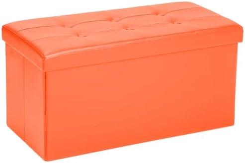 COSYLAND Ottoman Bench with Storage Large - 30x15x15in Folding Leather Ottoman, Rectangle Foot Stool Foldable Storage Chest Footrest Footstool Collapsible with Lid for Bedroom Living Room Orange