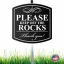 Classy Aluminum "Please Keep Off the Rocks" Sign With Reflective Text - Durable Yard Decor, Includes 28" Stake And Hardware, Weatherproof Outdoor Message