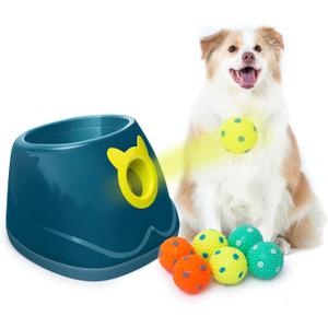 PALULU Automatic Ball Launcher, Dog Toy Ball Thrower, 4 Range Mode, Including 6 2-inch Latex Balls, Suitable for Small to Medium Sized Dogs (Blue)