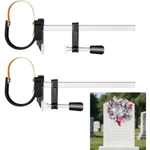 Headstone Wreath Hanger, 2-Pack Adjustable Cemetery Wreath Holder for 3'' to 8'' Tombstones & Grave Markers, Black, Gravestone Decoration for Christmas, Memorial Day, Never Blown Away!