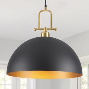 19.7" Large Dome Pendant Light - Black and Gold Pendant Light for Kitchen Island, Modern Industrial Lighting Fixtures for Dining Room, Foyer, Entryway, Hallway