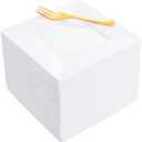 200 Pcs Elegant Square White Plastic Dessert Plates & Gold Forks Set - 100 Disposable Appetizer Plates and 100 Forks Combo - 6.5" Heavy Duty Cake Plates for Wedding, Party & Catering - BPA-Free
