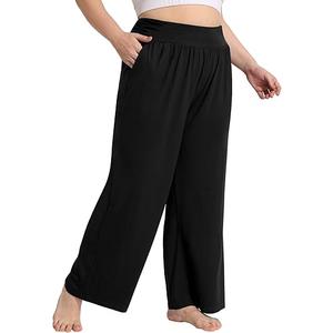 FOREYOND Plus Size Wide Leg Pants for Women Flowy Yoga Lounge Sweatpants Casual High Waisted Pajama Bottoms with Pockets, XXL Plus