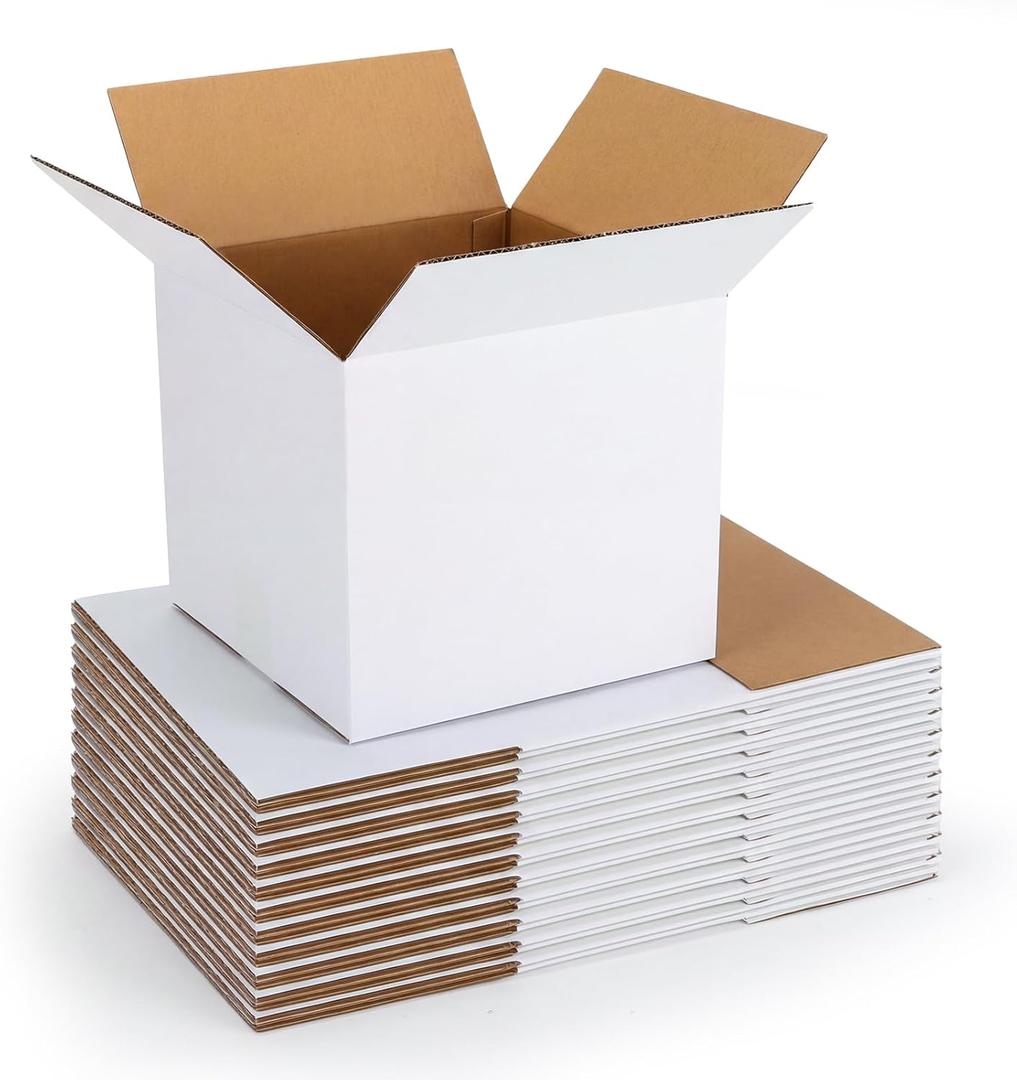 CRUGLA 9x9x9 Shipping Boxes 15 Pack, White Corrugated Cardboard Boxes with Side-Lock and Pre-Applied Double-Sided Tape, Easy Assemble Packing Mailer Boxes for Small Business Shipping