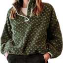 Womens Fleece Sweatshirt Half Zip Sherpa Pullover Jackets Warm Long Sleeve Vintage Hiking Coat with Pockets(Dark-Green,M)
