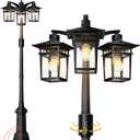 Motion Sensor Outdoor Lamp Post Light Fixture with GFCI Outlet,3-Head Dusk to Dawn Outdoor light post with bubble Glass,Aluminum Waterproof Light Poles Outdoor Lighting for Outside yard Garden Pathway