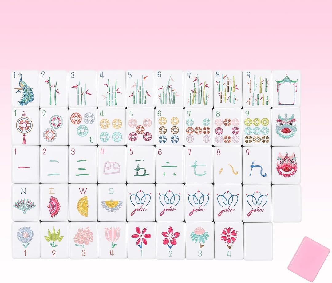 160 Pink Engraved American Mahjong Tiles Set with Carrying Bag and Accessories, 1.2 Mahjong Tile Set