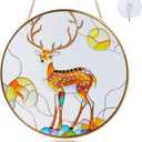 Deer Suncatcher Stained Glass Window Hanging with Metal Chain and Hooks 7.8 Inch Christmas Decor Indoor/Outdoor Home & Garden Decor Housewarming Gift