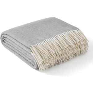 Bedsure 100% Wool Blanket for Women Gift - GentleSoft and Cozy, Lightweight Warm Christmas Blanket for Winter, Luxury Herringbone Throw for Couch, Grey, 50x60 Inches