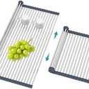 BBXTYLY Extra Large Expandable Roll Up Dish Drying Rack,Over The Sink Drying Rack Sink Cover Kitchen Sink Accessories Kitchen Rolling up Stainless Steel Drainer, Foldable,Rollable（Grey，22.8''-17''）
